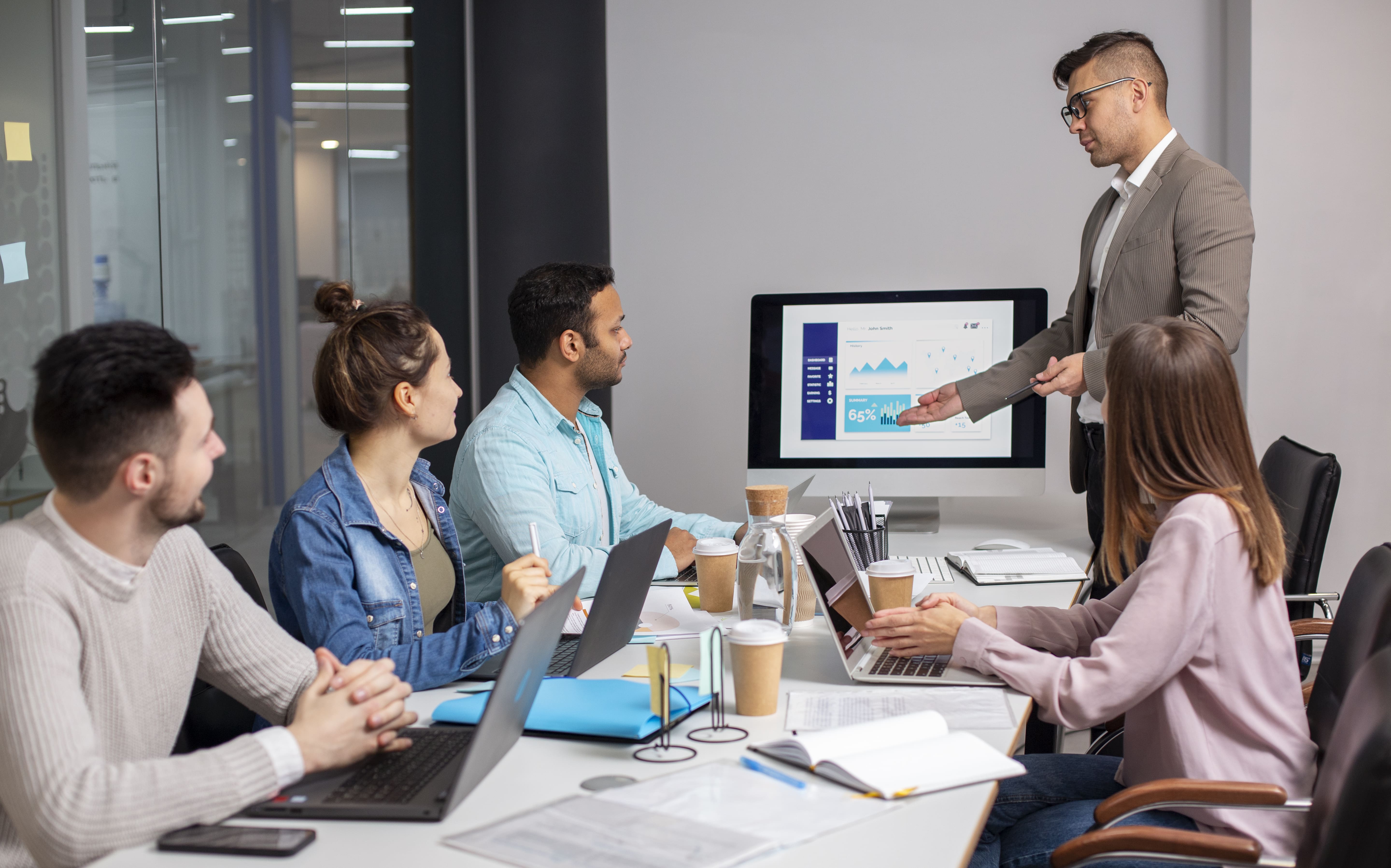 The team reviewing product metrics together